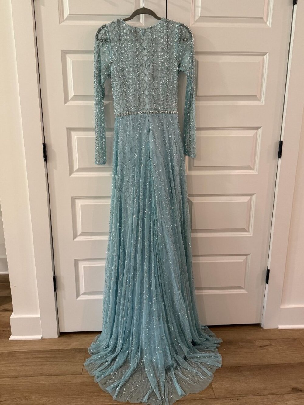 Couture Ice Blue Beaded Evening Dress